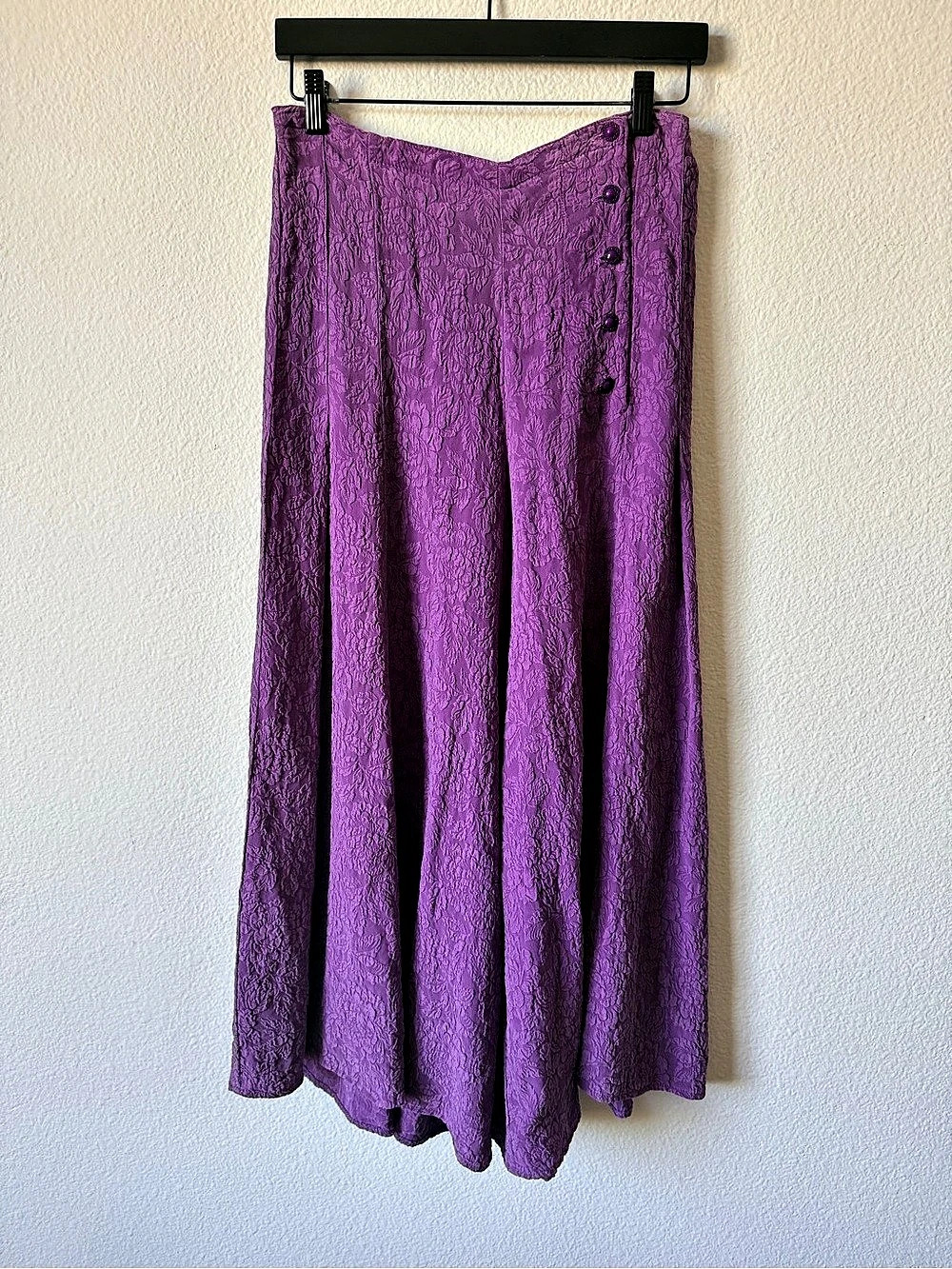 URU Vintage 100% Silk Wide Leg Culottes Purple Floral Size L